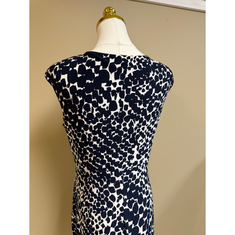 Lauren Ralph Lauren Navy White Animal Print Sheath Dress Cap Sleeve V Neck - Picture 7 of 13